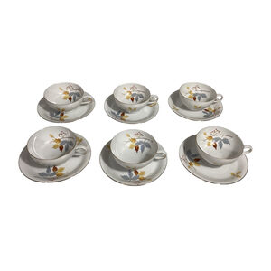 Eschenbach Bavaria White Gold Blue Leaf 12-Pc Tea Set Autumn Fall Leaves saucers